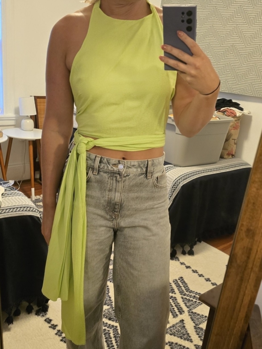 Lime Green Backless Halter Wrap Top